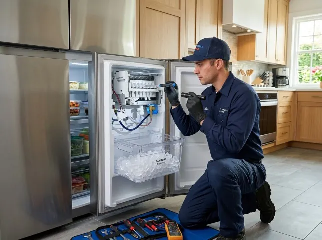 Appliance Repair Hero technician repairing a refrigerator ice maker in Bothell, WA